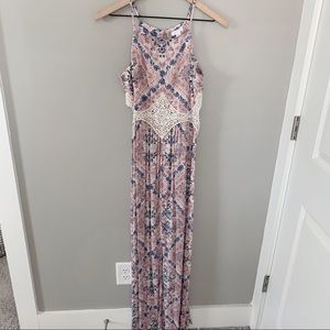 pink and blue floral maxi dress